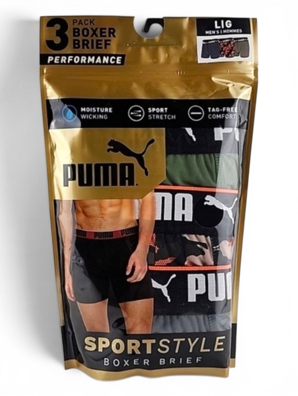 NWT Puma 3 Pack Men's Performance Fit Drycell Boxer Brief  Grey Green Sz L 36-38